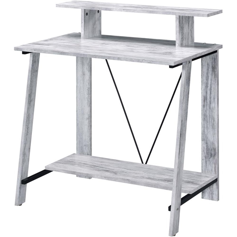 Acme Nypho Wooden 2 Shelves Writing Desk in Antique White and Black