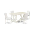 East West Furniture V026Ab264-5 5 Piece Dining Room Table Set Includes A Rectangle Kitchen Table With V-Legs And 4 White Faux Leather Parsons Dining Chairs, 36X60 Inch, Multi-Color