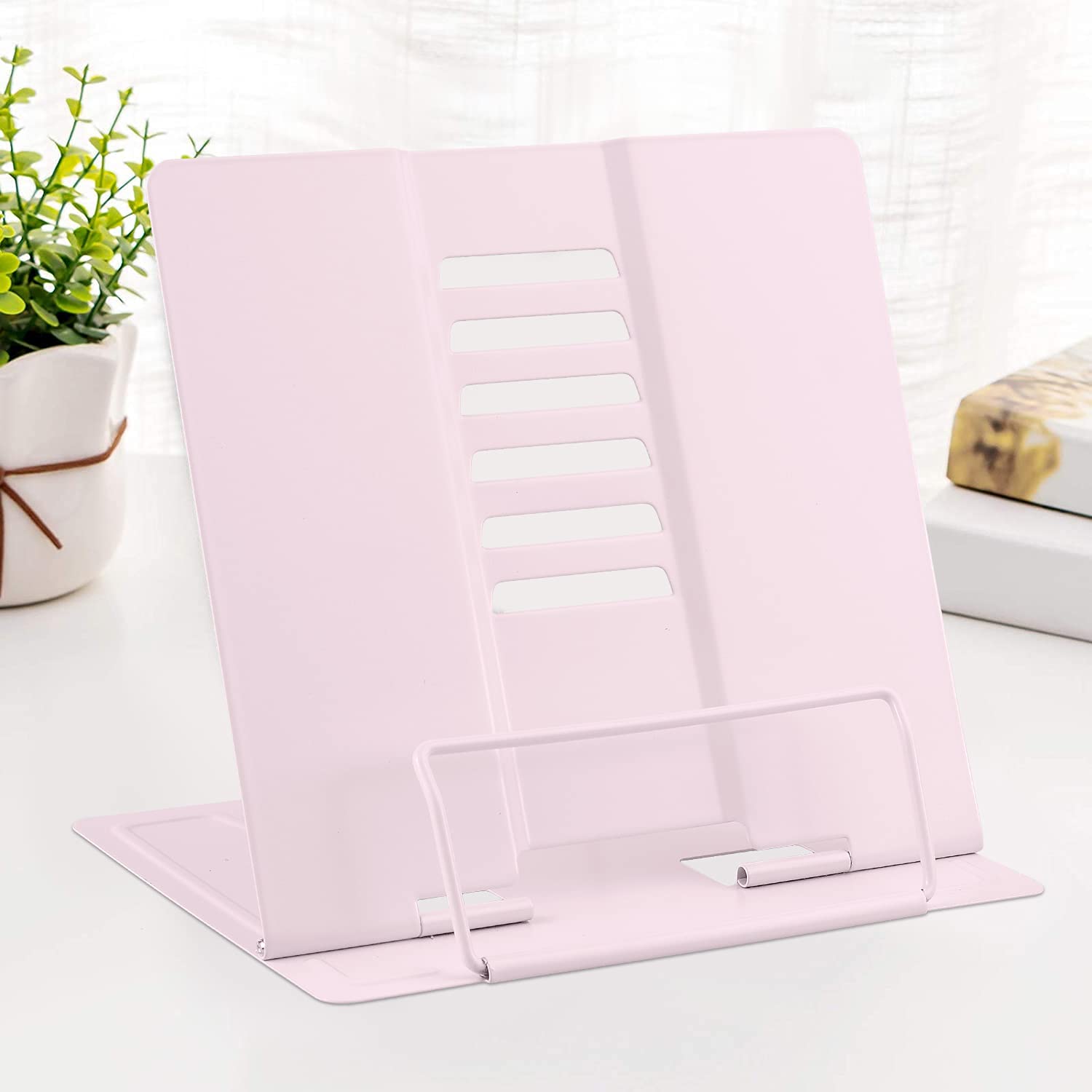 Msdada Book Stand Metal Reading Rest Book Holder Adjustable Cookbook Documents Holder Portable Bookstands For Recipes Textbooks