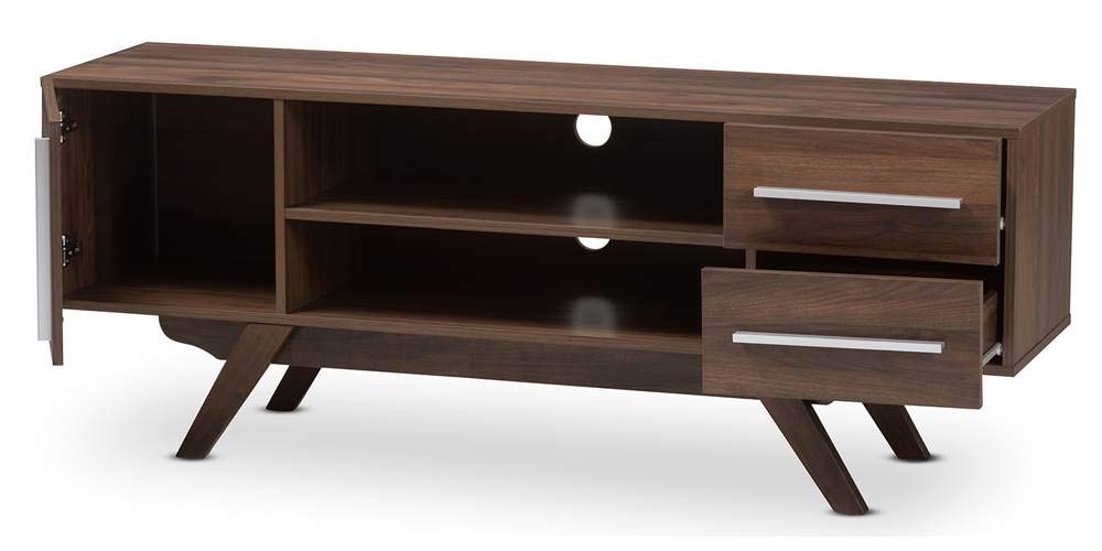 Baxton Studio Ashfield Mid-Century Modern Walnut Brown Finished Wood TV Stand
