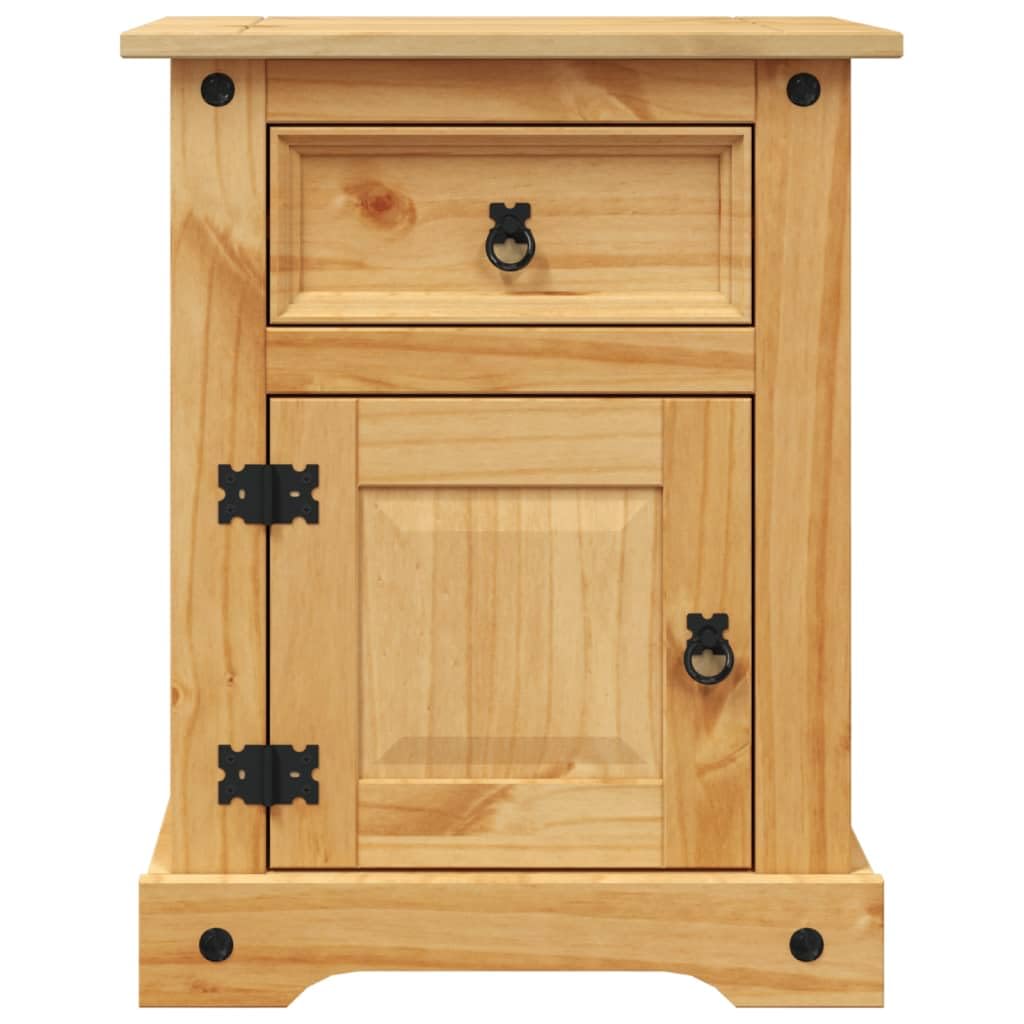 vidaXL Beside Cabinet with 1 Drawer and 1 Door, Rustic Style Cabinet with Iron Ring Pulls, Corona Range, Solid Pine Wood, 20.9''x15.4''x26''
