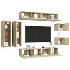 vidaXL TV Cabinet Set 8 Piece Living Room Bedroom Furniture HiFi Stereo Cabinet TV Stand Media Unit Entertainment Center Engineered Wood Sonoma Oak