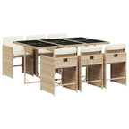 vidaXL Patio Dining Set with Cushions - 7 Piece Beige Poly Rattan Outdoor Garden Furniture