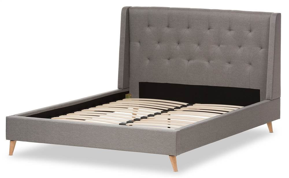 Baxton Studio Adelaide Retro Modern Light Grey Fabric Upholstered Queen Size Platform Bed