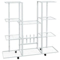 vidaXL Iron Flower Stand with Wheels - Durable White Plant Display Rack with Storage - Outdoor Garden, Patio, Deck, and Living R