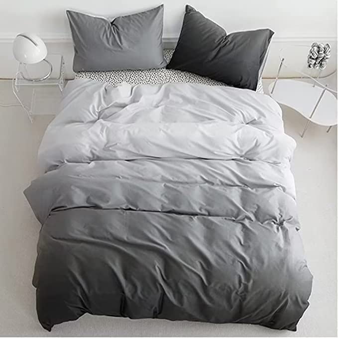 Houseri Queen Size Comforter Set, Gradient Gray And White Bedding Comforter Sets Queen For Women Men Teens Aesthetic Light And D