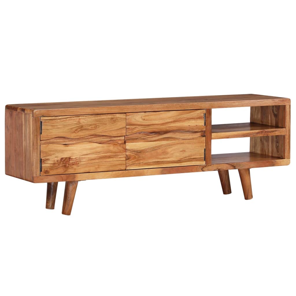 vidaXL Solid Acacia Wood TV Stand with Carved Doors - Rustic Brown Storage Cabinet - Durable and Unique TV Unit