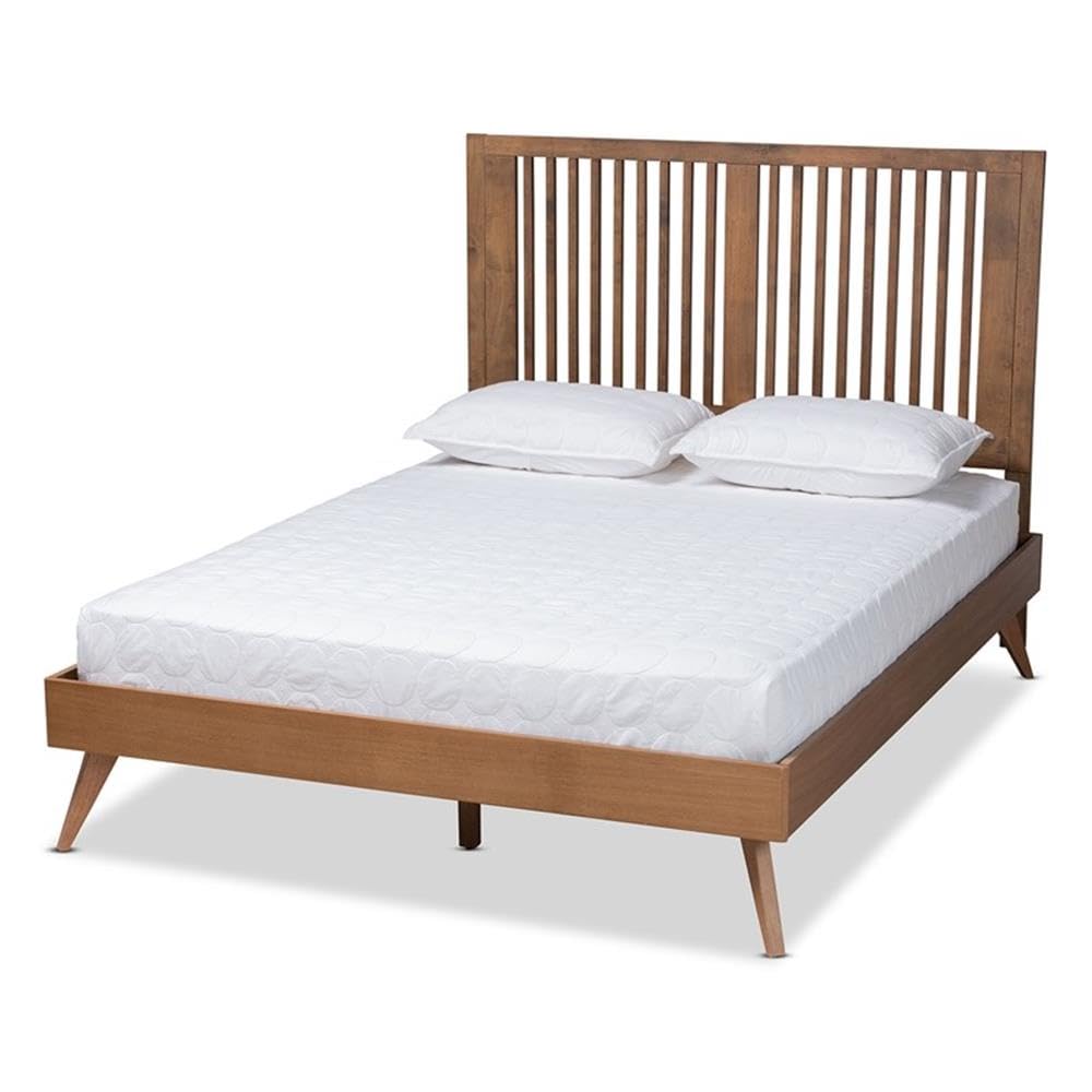 Baxton Studio Takeo Mid-Century Modern Transitional Ash Walnut Finished Wood Queen Size Platform Bed