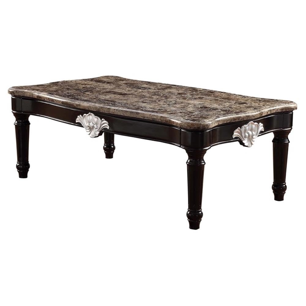 Acme Ernestine Marble Top Coffee Table with Carved in Black