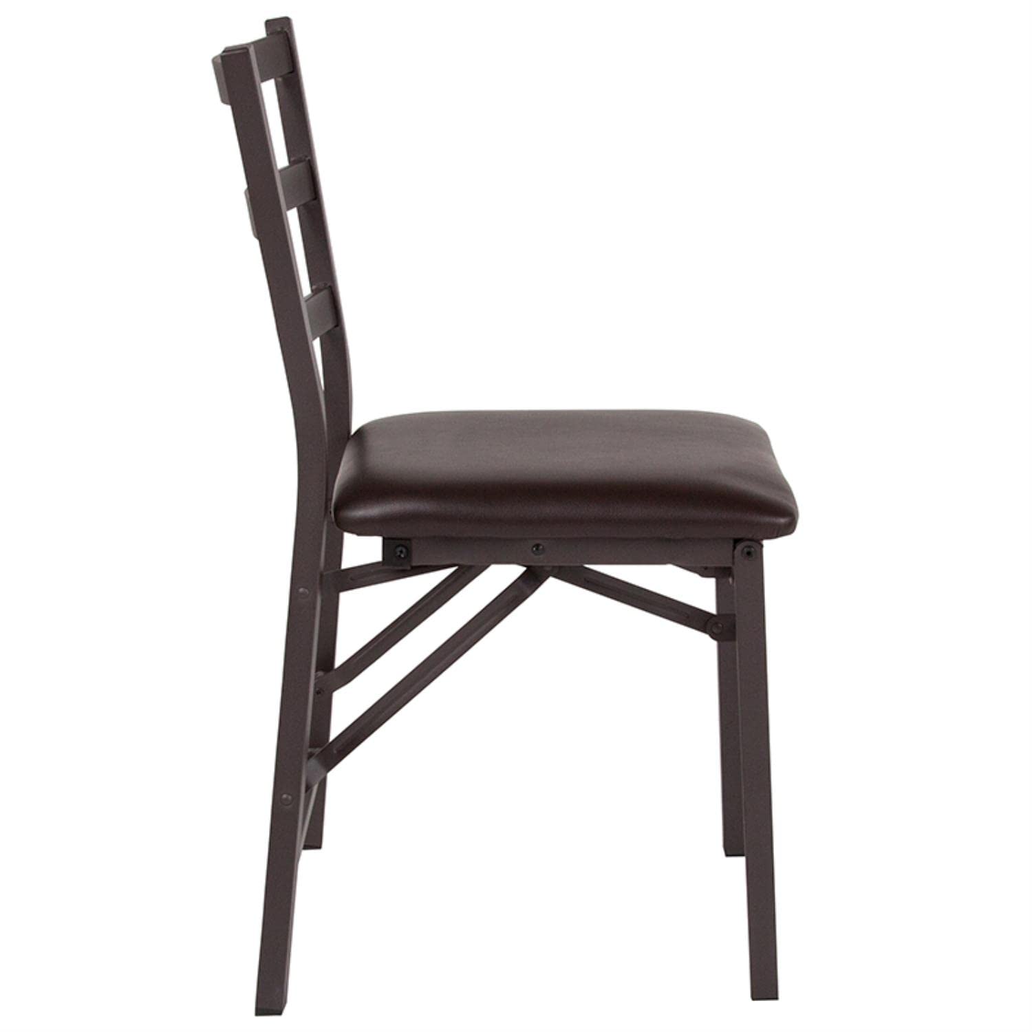 Flash Furniture Hercules Series Brown Folding Ladder Back Metal Chair With Brown Vinyl Seat
