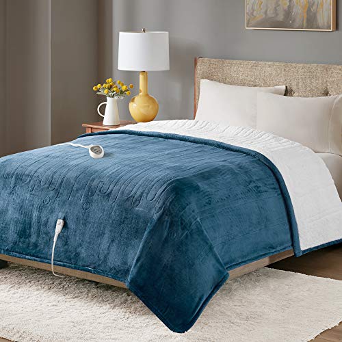 Degrees Of Comfort Fuzzy Sherpa Plush Heated Blanket, Full Size Bed Electric Blankets With 20 Heat Settings Controller | 1-10 Ho