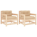 vidaXL 2 Pcs Patio Chairs with Cushions - Solid Pinewood, Slatted Design, Thick Padded Comfort, Sturdy Frame, Modular, Rustic Look, Suitable for Outdoor Use