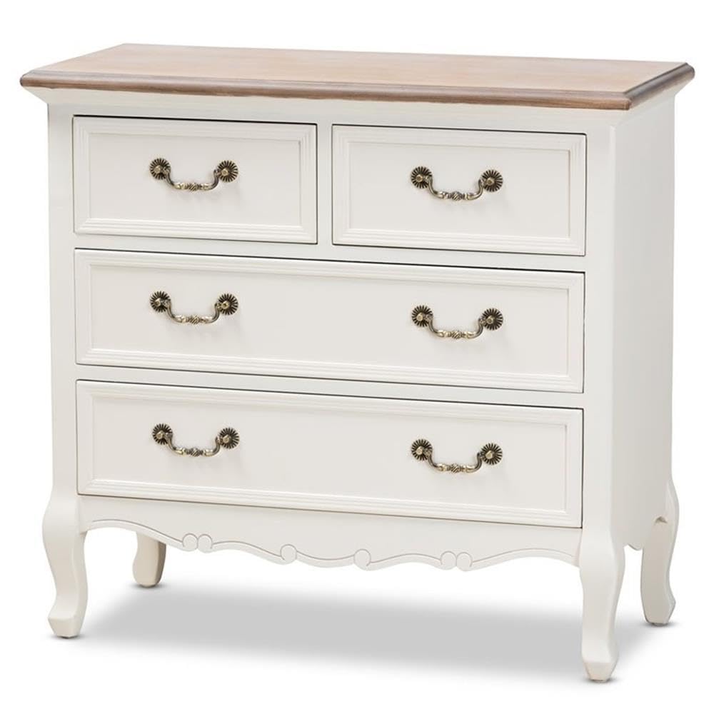 Baxton Studio Amalie Antique French Country Cottage Two-Tone White and Oak Finished 4-Drawer Accent Dresser