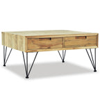 vidaXL Solid Teak Wood Coffee Table - Durable, Rustic-Style, Colonial-Inspired, with Two Storage Drawers and Wrought Iron Legs, Brown, Square