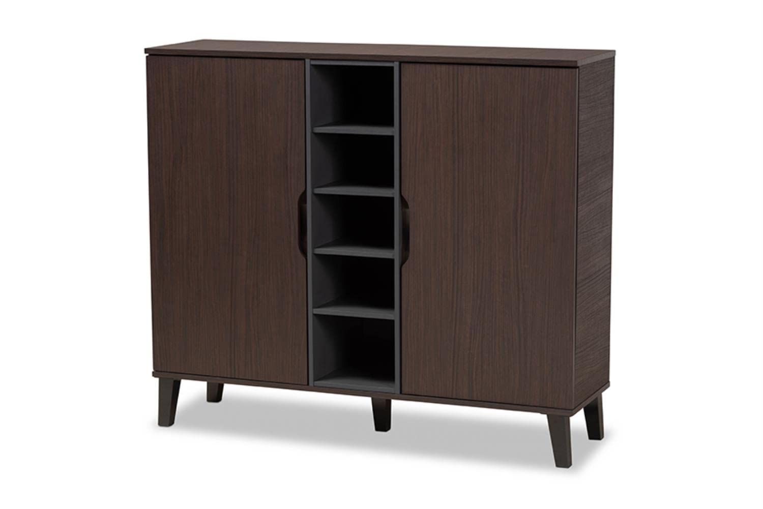 Baxton Studio Idina Mid-Century Modern Two-Tone Dark Brown and Grey Finished Wood 2-Door Shoe Cabinet