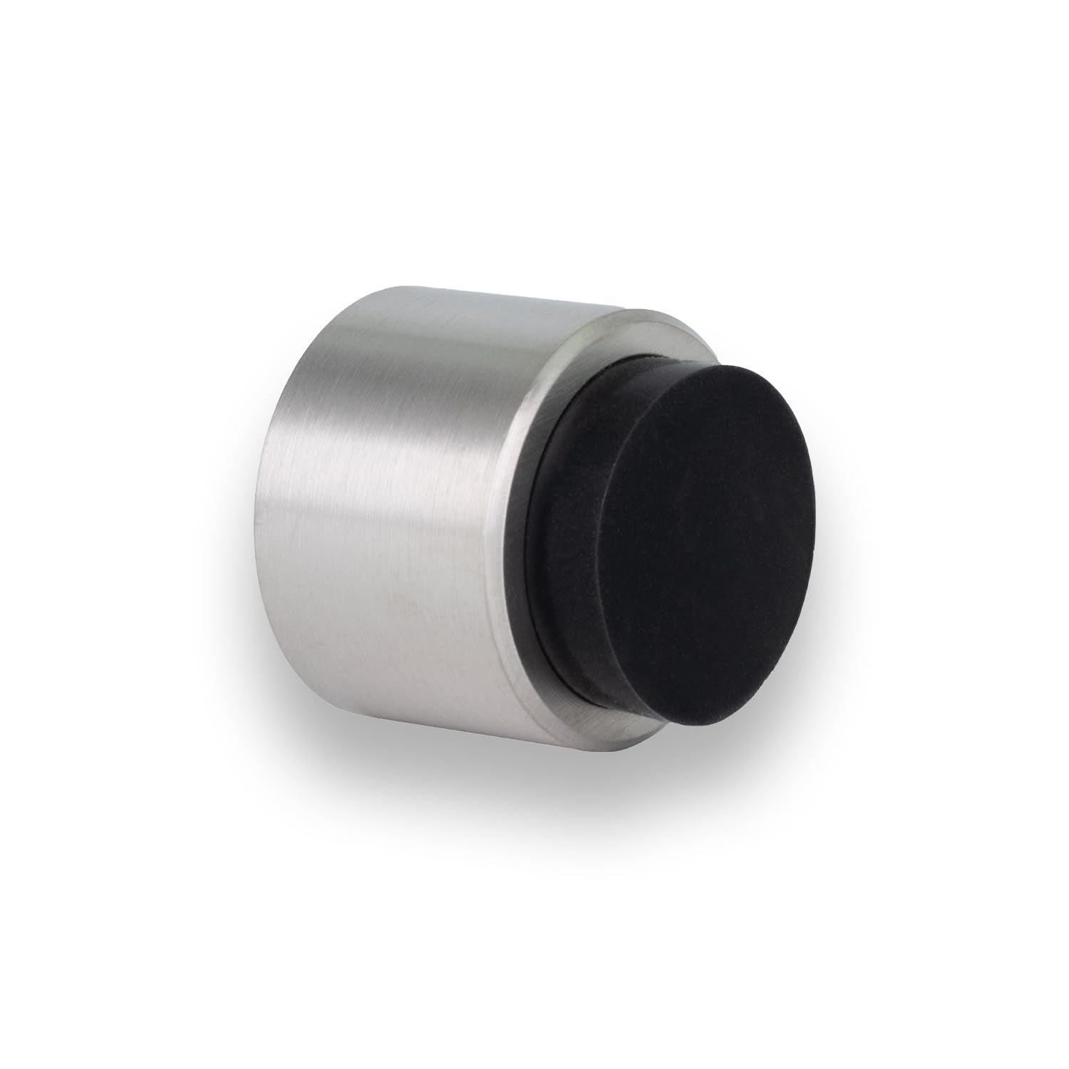Evi | Wall Adhesive Doorstop | 1.1' X 1.1' | Black Rubber | Stainless Steel | Matte Finish | Great Adherence | 100% Functional