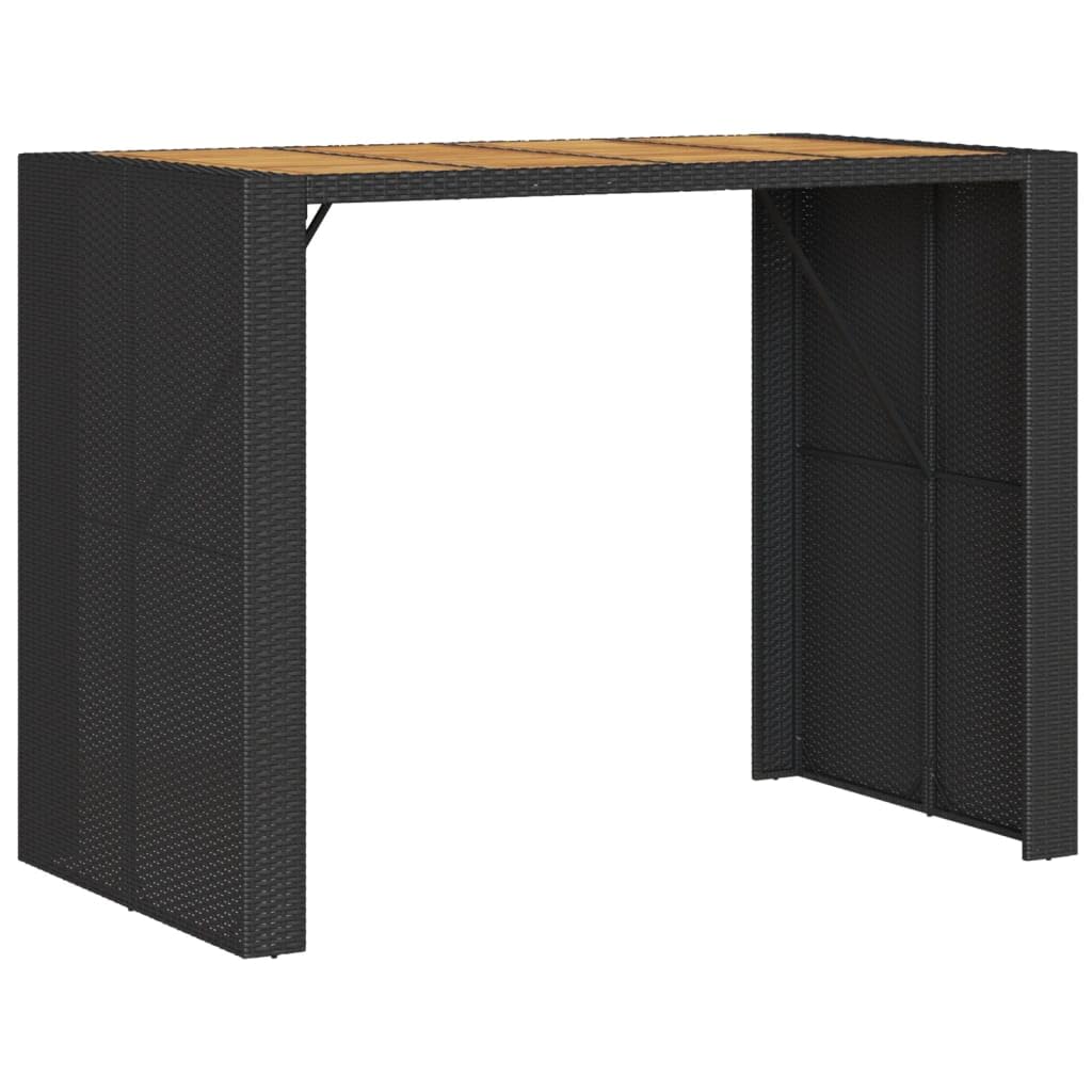 vidaXL Patio Table with Acacia Wood Top - Outdoor Furniture - Black Poly Rattan Frame - Powder-Coated Steel - 57.1" Length x 31.5" Width x 43.3" Height - Rectangular Modern Garden Table