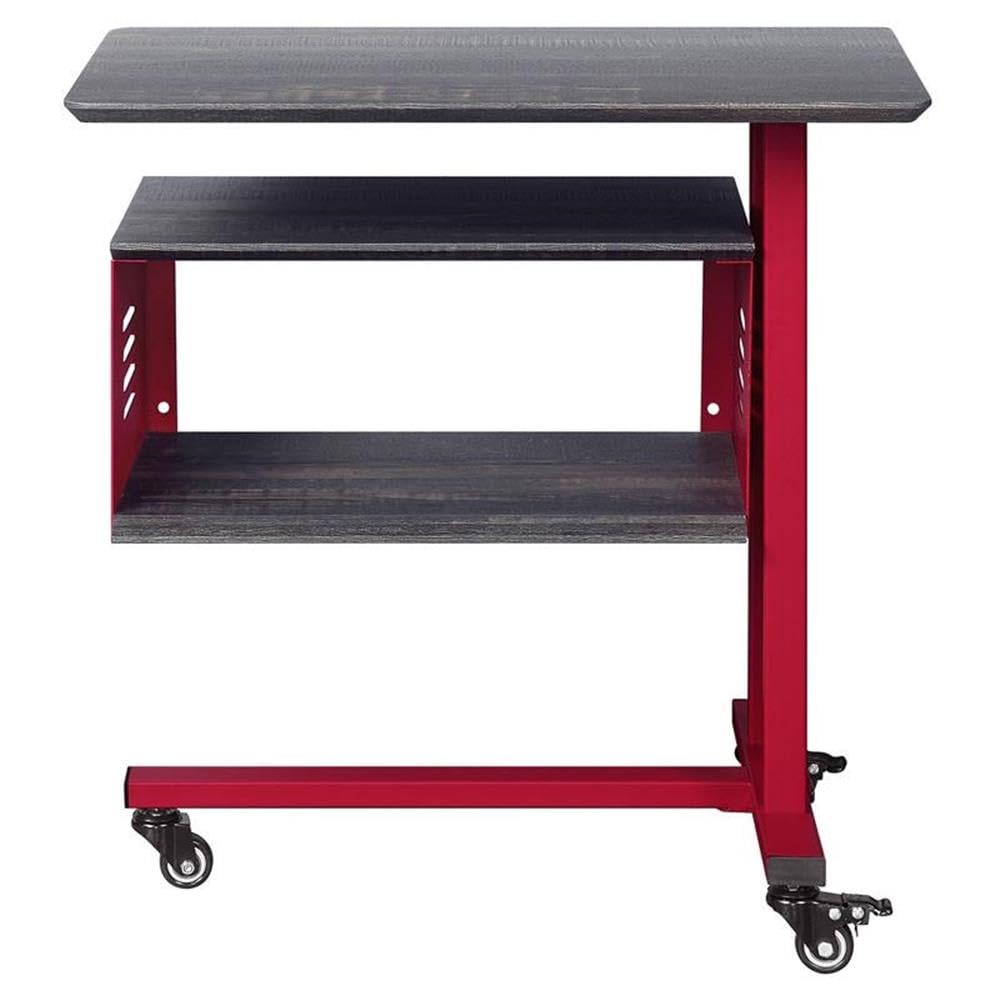 Acme Cargo Metal Base Accent Table with Wall Shelf and Caster Wheels in Red