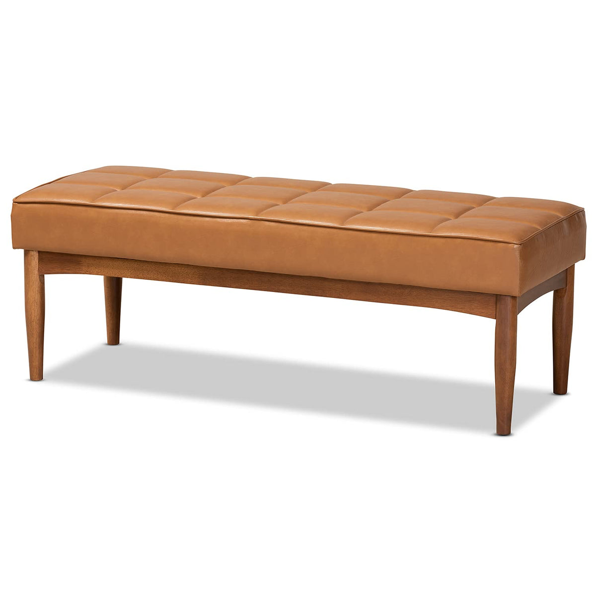 Baxton Studio Sanford Mid-Century Modern Tan Faux Leather Upholstered and Walnut Brown Finished Wood Dining Bench