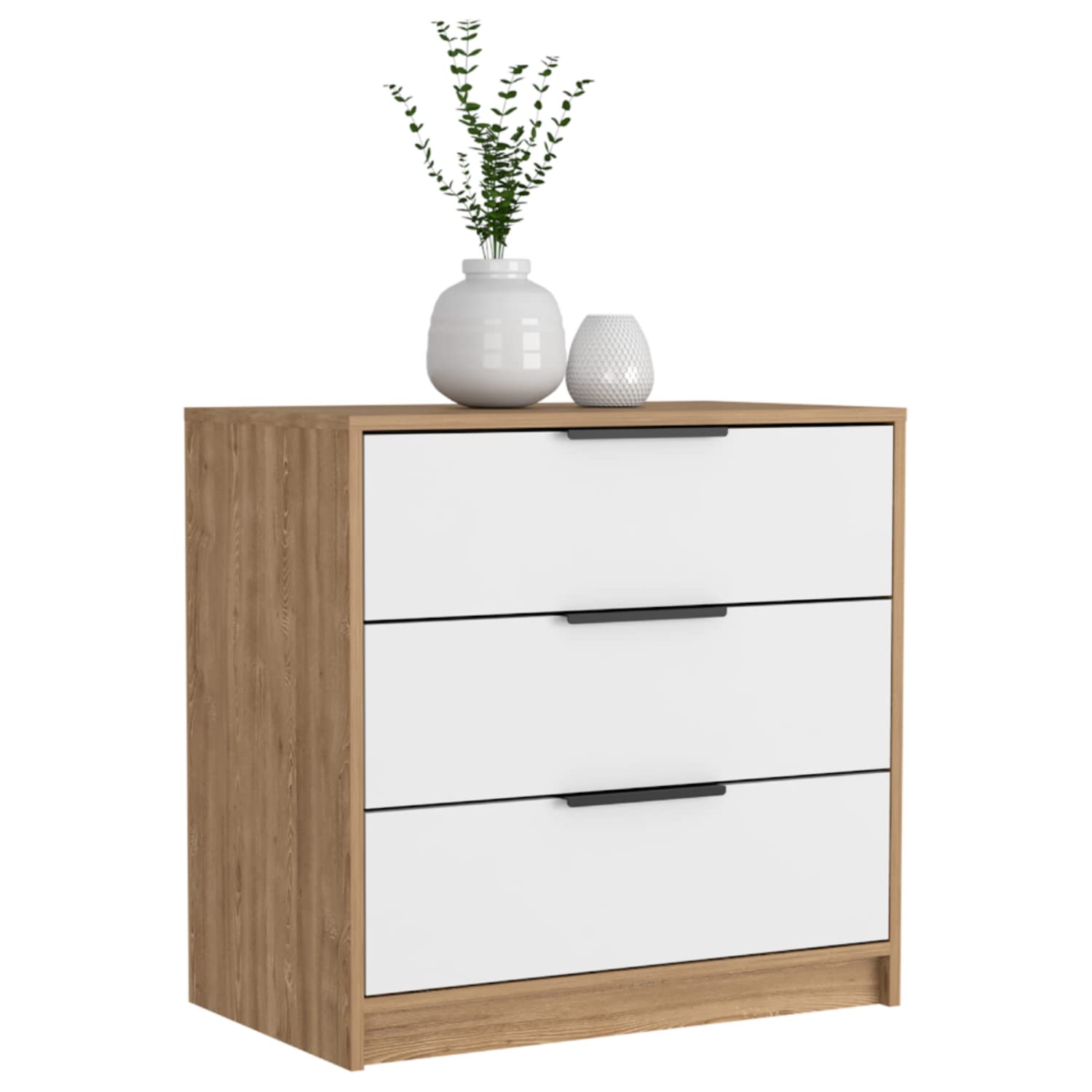 Dresser 27&quot; H, 3 Drawers Dresser, Superior Top, White/Light Oak