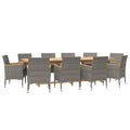 vidaXL Patio Dining Set 11 Piece with Cushions Garden Outdoor Terrace Balcony Dining Dinner Dinette Table Armchair Seat Seating Furniture Gray