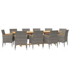 vidaXL Patio Dining Set 11 Piece with Cushions Garden Outdoor Terrace Balcony Dining Dinner Dinette Table Armchair Seat Seating Furniture Gray