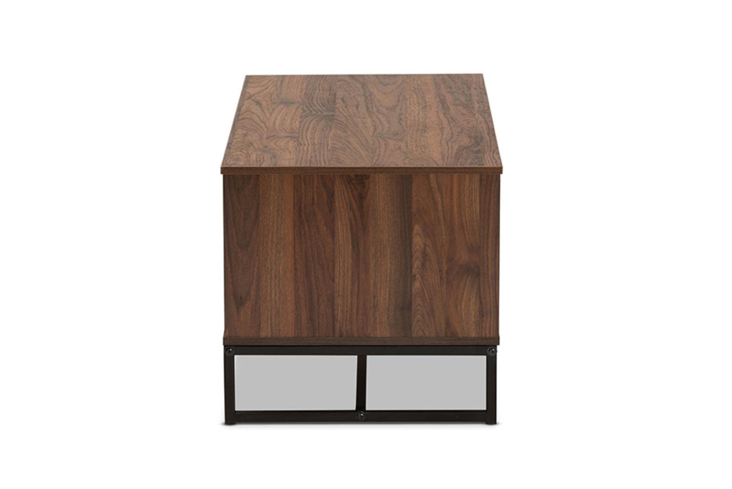 Baxton Studio Flannery Modern and Contemporary Walnut Brown Finished Wood and Black Finished Metal Coffee Table