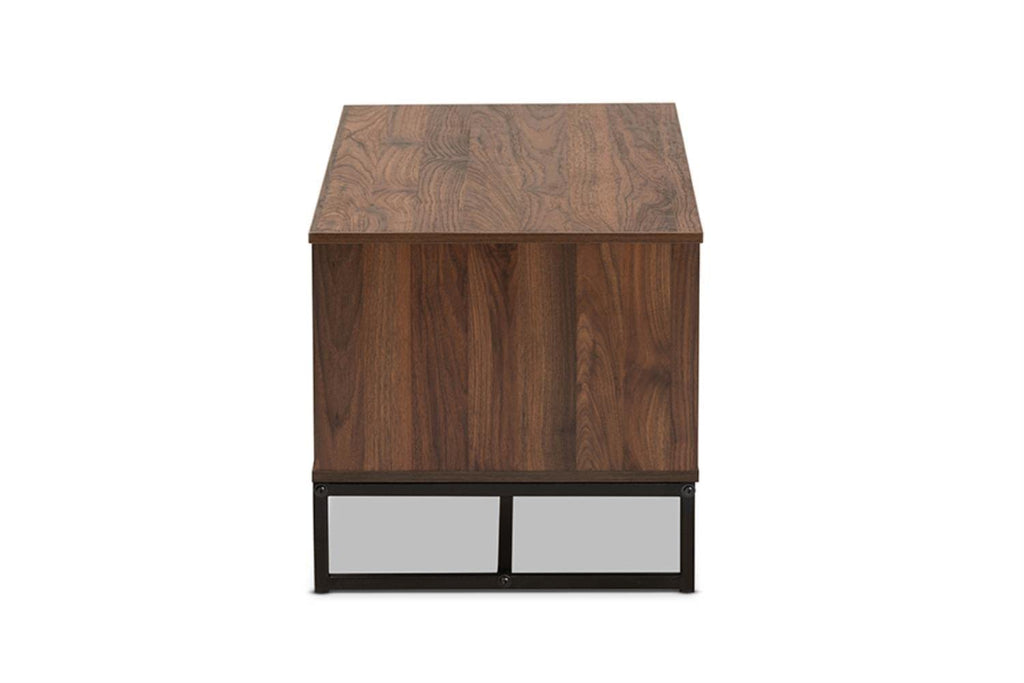 Baxton Studio Flannery Modern and Contemporary Walnut Brown Finished Wood and Black Finished Metal Coffee Table