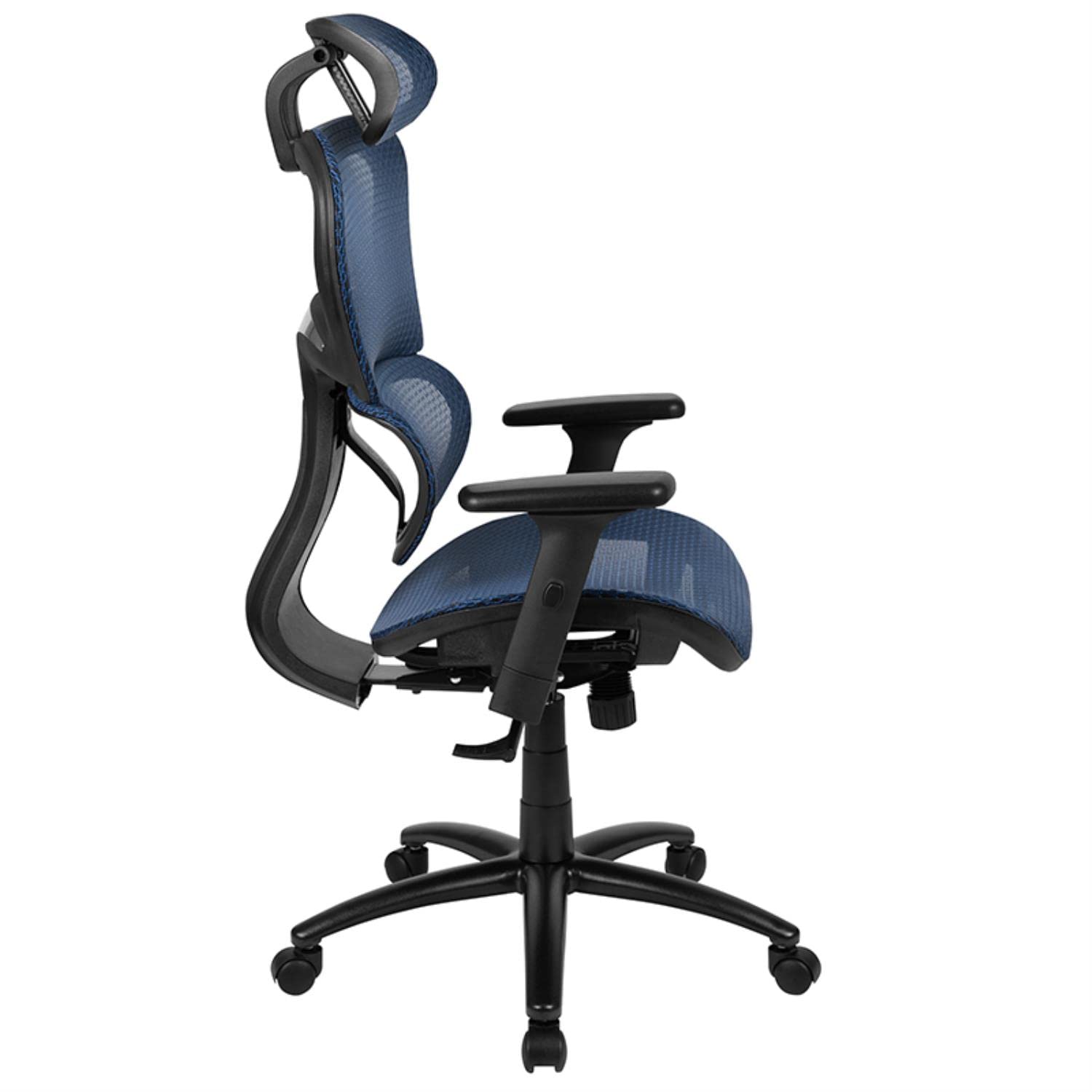 Flash Furniture Lo Ergonomic Mesh Office Chair With 2-To-1 Synchro-Tilt, Adjustable Headrest, Lumbar Support, And Adjustable Pivot Arms In Blue