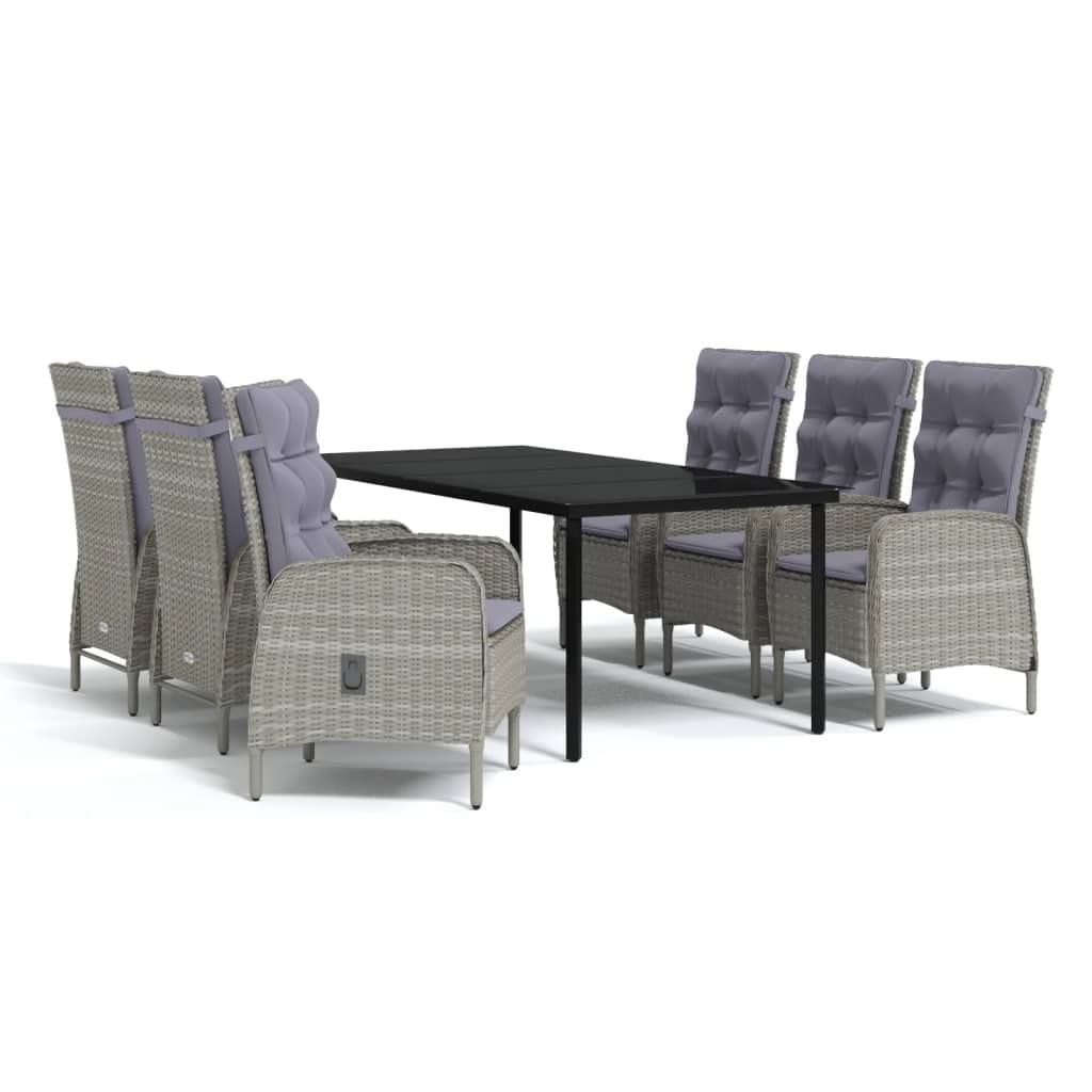 vidaXL 9-Piece Patio Dining Set with Cushions - Gray/Black Outdoor Furniture, PE Rattan, Powder-Coated Steel, Glass Table