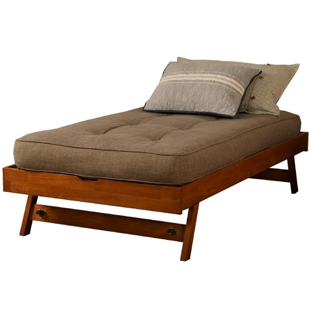 Kodiak Furniture Boho Wood Pop Up Bed in Barbados Brown w/Linen Stone Mattress