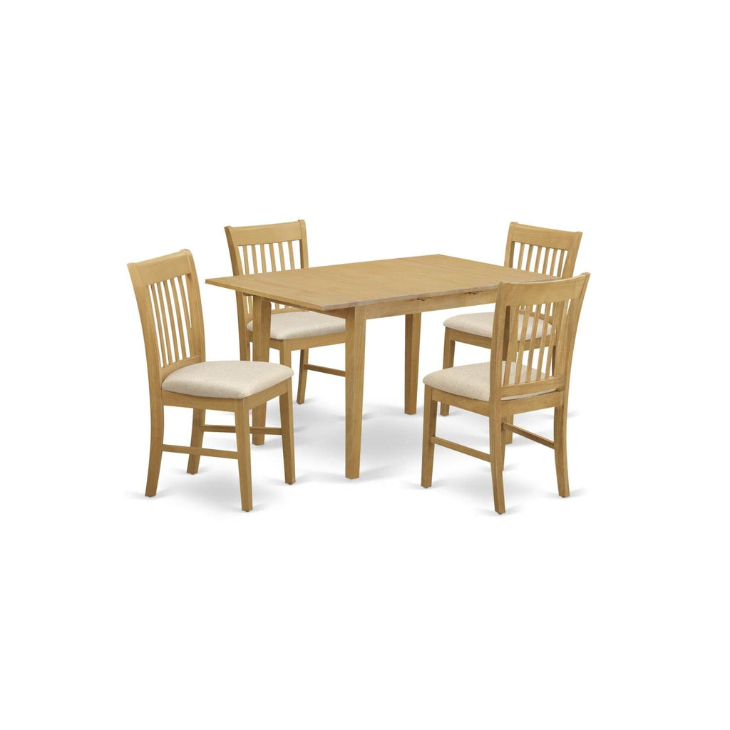 East West Furniture Norfolk 5 Piece Kitchen Set for 4 Includes a Rectangle Table with Butterfly Leaf and 4 Linen Fabric Dining Room Chairs, 32x54 Inch, Oak