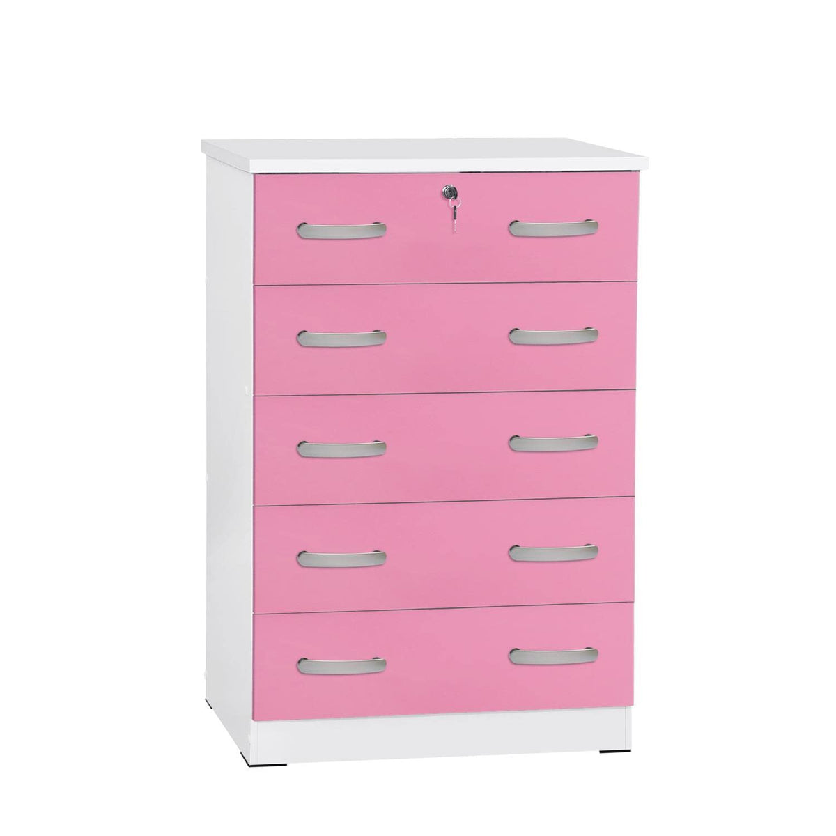 Better Home Products Cindy 5 Drawer Chest Wooden Dresser With Lock In Pink