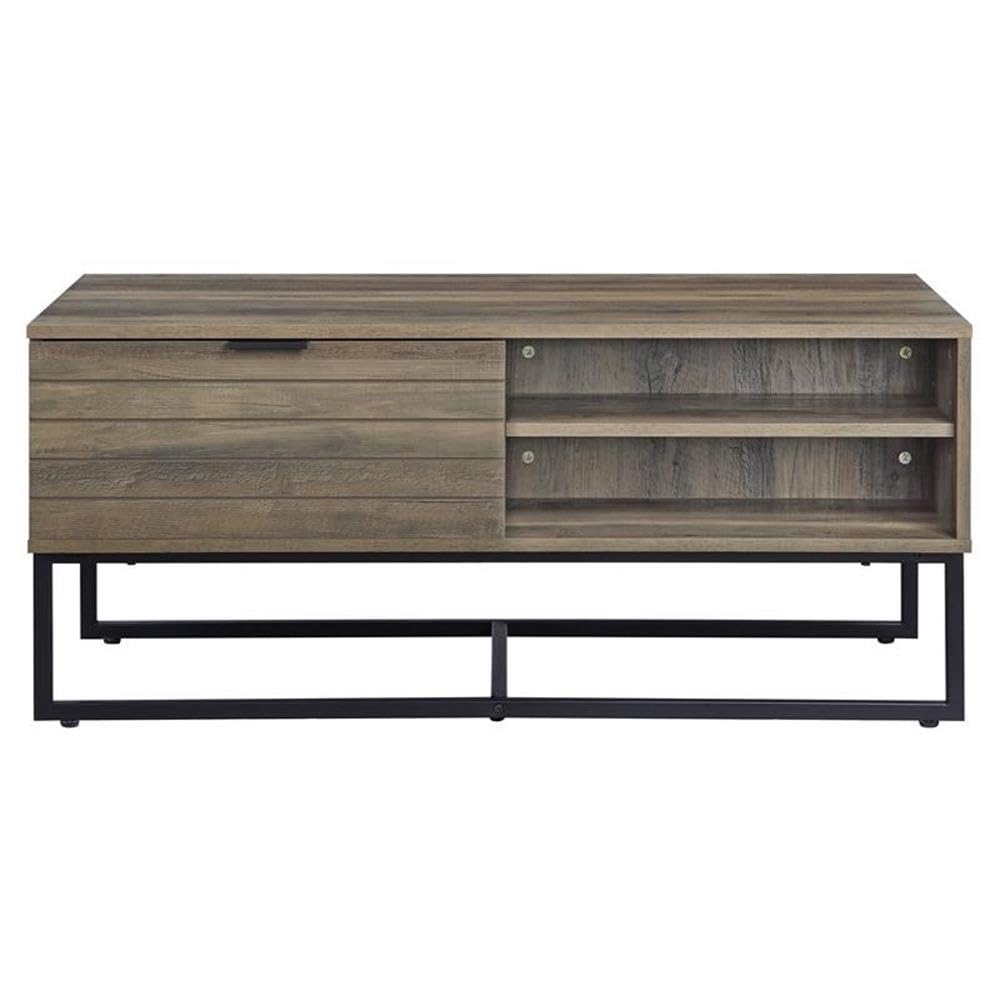 Acme Homare Wooden Coffee Table with Storage in Rustic Oak and Black