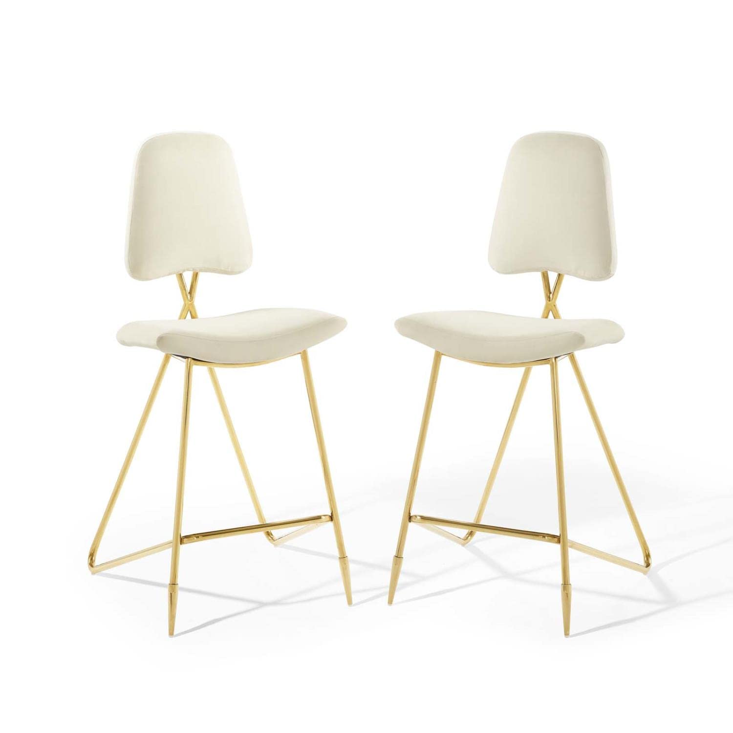 Modway Ponder Performance Velvet Upholstered Dining Bar Stool in Ivory