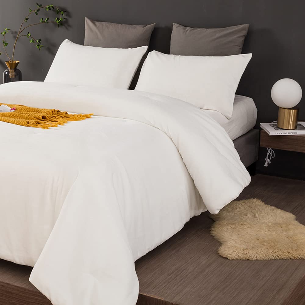 Clothknow White Comforter Set California King White Velvet Bedding Comforter Sets Fluffy Comforter White Bedding Sets Soft White Comforter 3Pcs White Comforter Sets Cal King