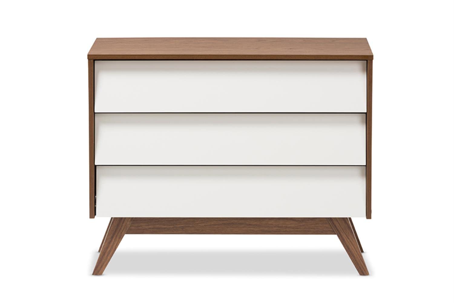 Baxton Studio Hildon Mid-Century Modern White and Walnut Wood 3-Drawer Storage Chest