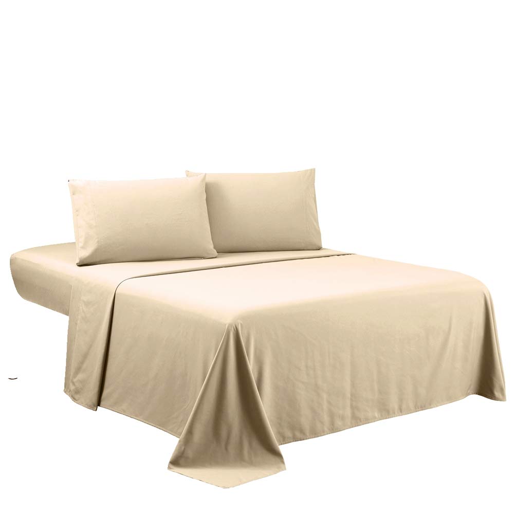 Sfoothome Light Beige Queen Sheets Set - Hotel Luxury 4-Piece Bed Set, Extra Deep Pocket, 1800 Series Bedding Set, Wrinkle & Fad