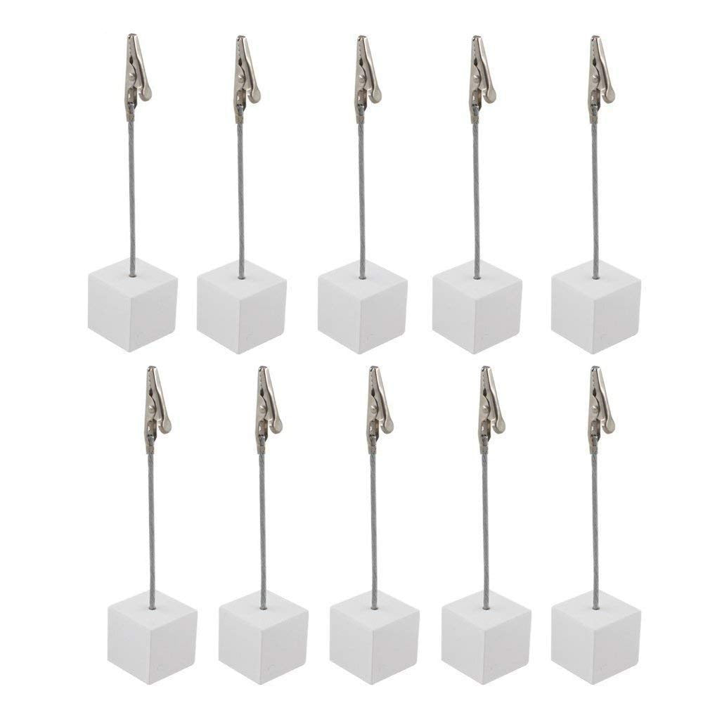 Xiaoyztan White Resin Cube Base Alligator Clip Note Card Table Stand Holder For Wedding Party Or Meeting Displaying Alligator Cl