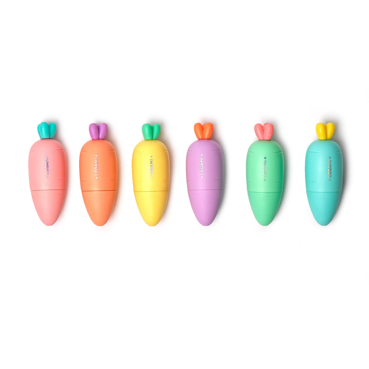 Legami Hc0001 Set Of 6 Mini Highlighters, Carrate Team, Carrot Shape Highlighters, Water Based Inks, For Fine And Thick Lines, P