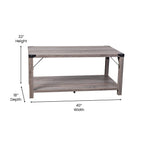 Flash Furniture Wyatt Modern Farmhouse 2 Tier Coffee Table - Gray Wash Engineered Wood Frame - Black Metal Crisscross Side Braces and Corner Accents