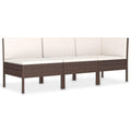 vidaXL 3 Piece Poly Rattan Patio Lounge Set with Cushions, Weather-Resistant Outdoor Furniture, Brown with Cream White Cushions, Easy-Clean & Modular Design