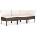 vidaXL 3 Piece Poly Rattan Patio Lounge Set with Cushions, Weather-Resistant Outdoor Furniture, Brown with Cream White Cushions, Easy-Clean & Modular Design