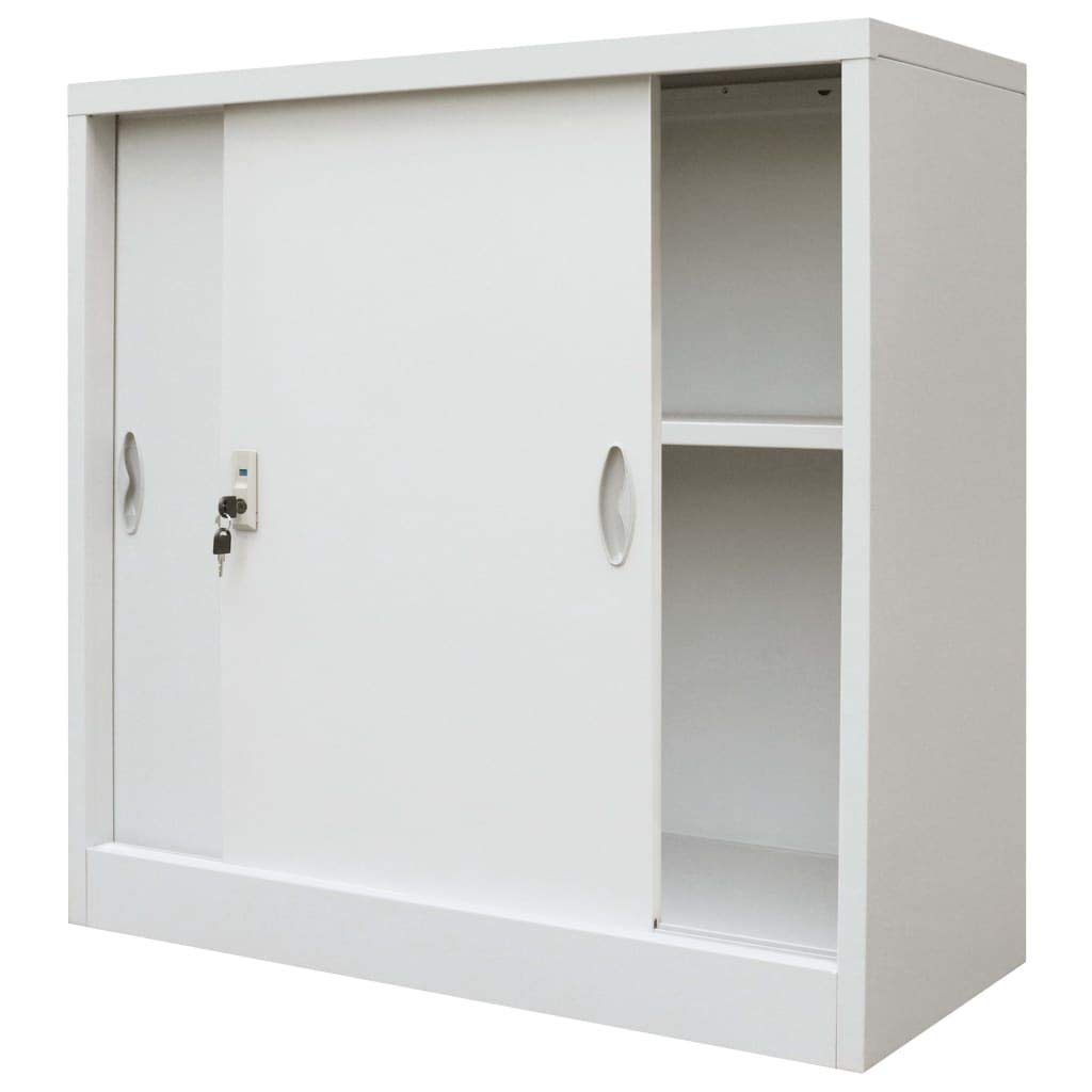 vidaXL Office Cabinet with Sliding Doors Filing Sideboard Storage Cabinet with an Adjustable Shelf Easy Assembly Durable Metal Gray