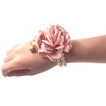 Abbie Home Classic Wrist Corsage for Prom Party Wedding Ball Event Silk flower Pearl Bracelet (Corsage, Dusty Pink)
