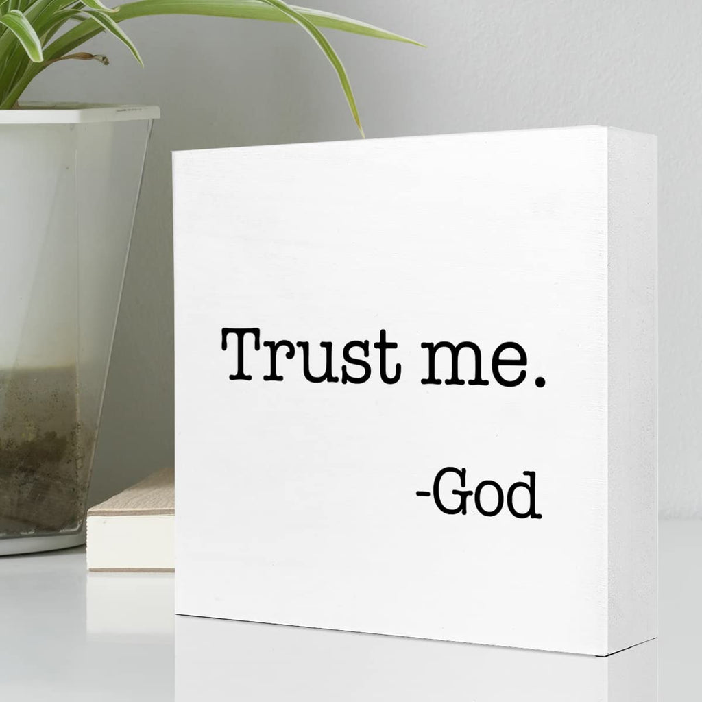 Trust Me God Wooden Sign Desk Decor,Inspirational Christian Wood Block Sign Desk Decorations For Christian Home Bedroom Girls Ro