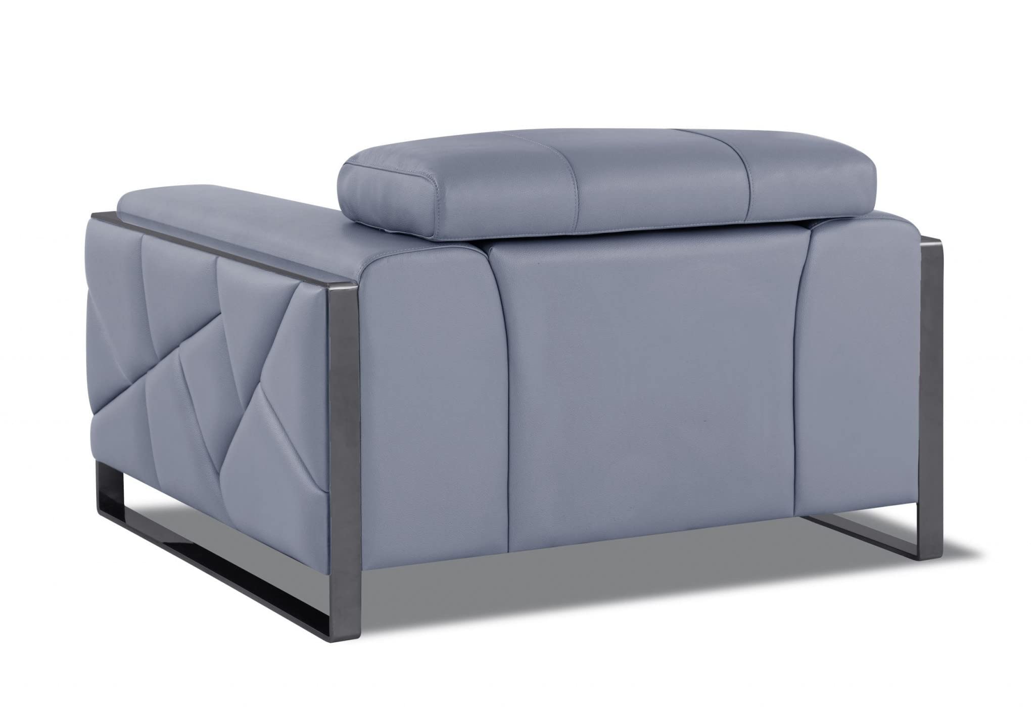 HomeRoots Light Blue Italian Leather Mod Slate Blue Leather and Chrome Deco Accent Chair