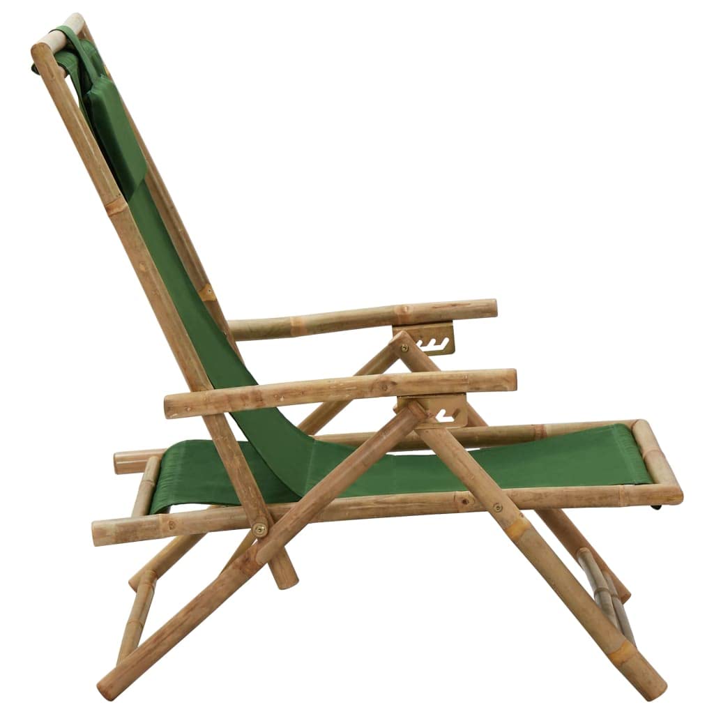 vidaXL Modern Relaxing Chair with Adjustable Backrest and Pillow, Crafted from Green Bamboo and Fabric, Foldable for Easy Storage and Transportation