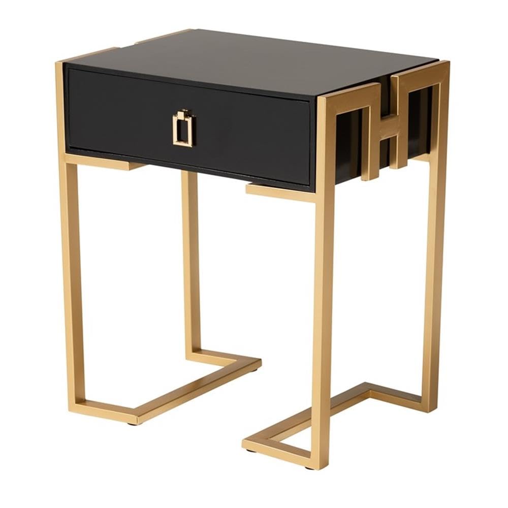 Baxton Studio Luna Contemporary Glam And Luxe Black Finished Wood And Gold Metal End Table Black/Wood/Metal