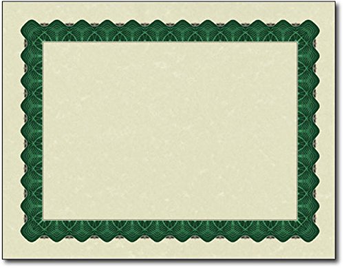 Metallic Border Parchment Certificate Paper - 250 Certificates - 8 1/2' X 11' - Premium Printable Blank Certificates (Green)